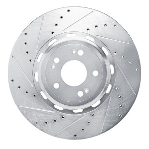 Genesis G90 Brake Rotor (1) - Front Left - R1 Concepts - Drilled & Slotted - Silver - `21-`26